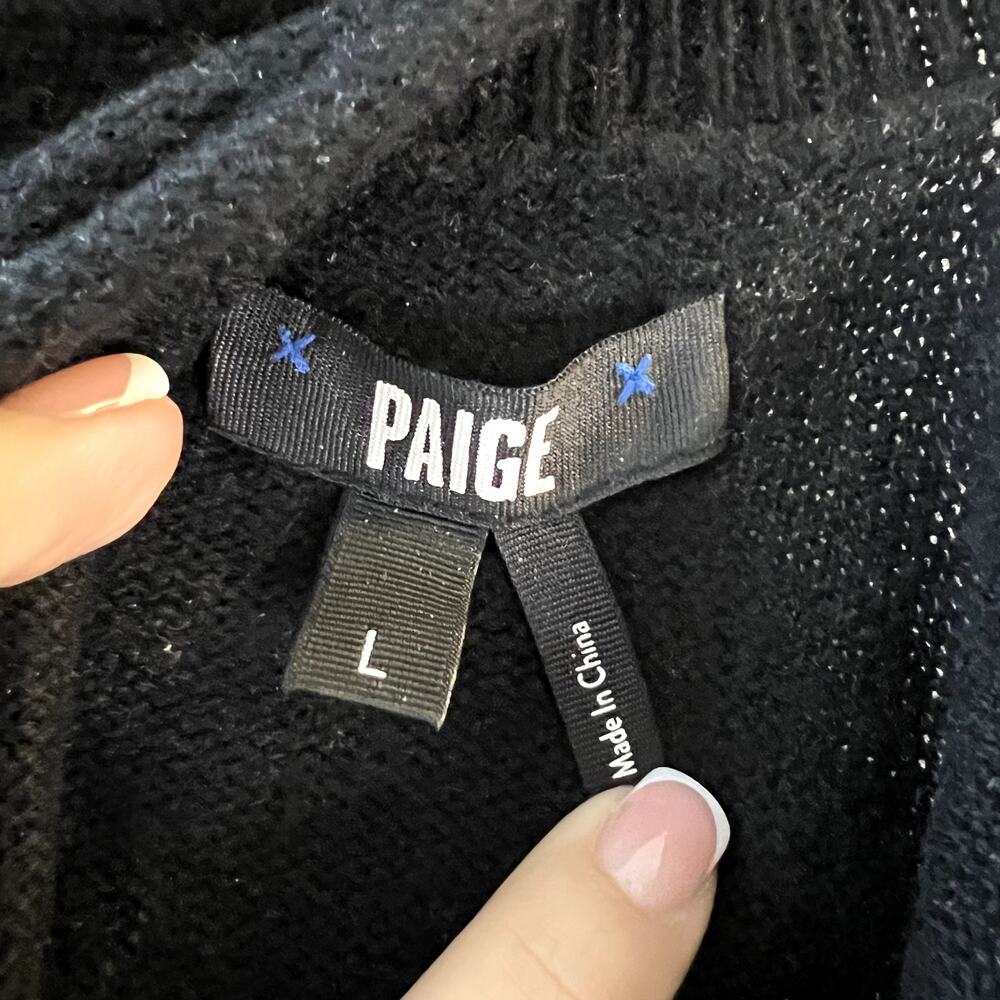 Paige Raundi Sweater Dress Black Wool Midi Turtleneck Cold Shoulder size L - Picture 7 of 8